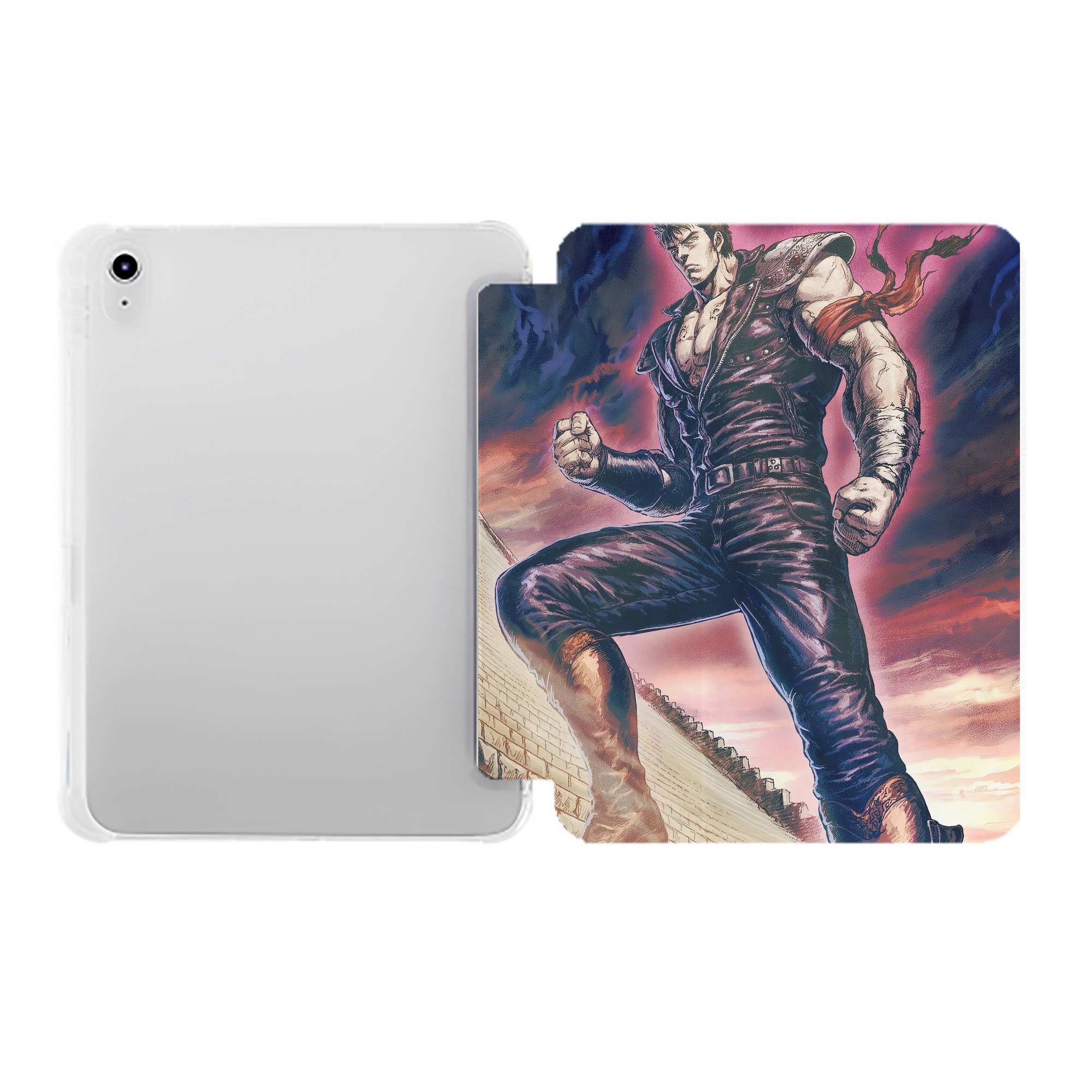 （画像用） 北斗の拳 Fist of the North Star IPad ケース ペン収納付き 三つ折りスタンド PUレザー×シリコン 対応機種9.5/10.5/10.9インチ